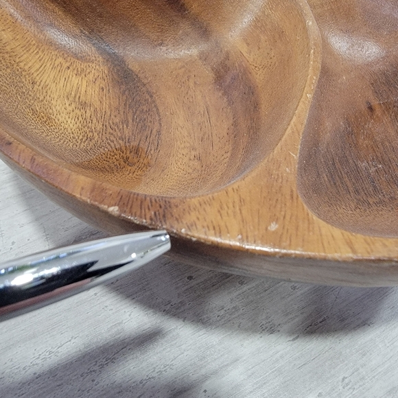 Vintage Wooden Swivel Serving Dish Divided Plate Carved Lazy Susan Mid-Century - Picture 11 of 15